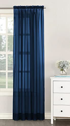 Image of NetCurtainsUK Single Plain Voile Net Curtain Sheer Panels Slot Top Heading (Navy, 140cm (55'') Wide x 122cm (48'') Drop) (HMPVP01)