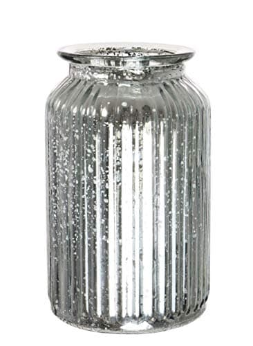Image of Tall Metallic Ribbed Vase Splatter Finish Bottle Shape Glass Vase in Red Rose Gold Or Silver (Silver)