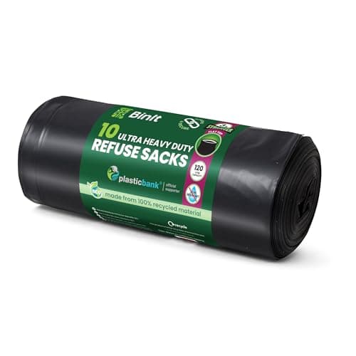 Image of BIN IT 10 Ultra Heavy Duty, 120 Litre XL Refuse Sacks, Bin Bags, Bin Liners, 80kg Lift Tested, Super Strong, 60 μm, Perfect for Household, Office, Garden, Commercial, DIY, Caterers, Builders