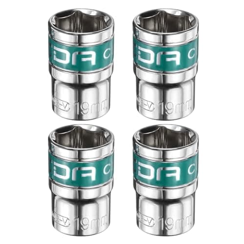 Image of sourcing map 4pcs 1/2" Drive 6 Points Socket 19mm Metric Shallow Impact Socket CR-V Steel Flip Socket Spindle Axle Nut Impact Socket for Home Auto Hex Nuts Bolts Repair, Silver Green