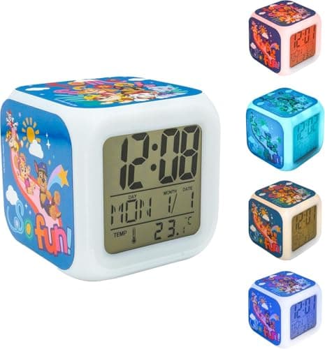 Image of SRV Hub Paw Patrol Kids Digital Alarm Clock, Nightlight & Easy Settings - Loud Alarm, Date Temperature Display, Bedside Travel Colour Change Clock for Bedroom, Students, Living Room for Kids