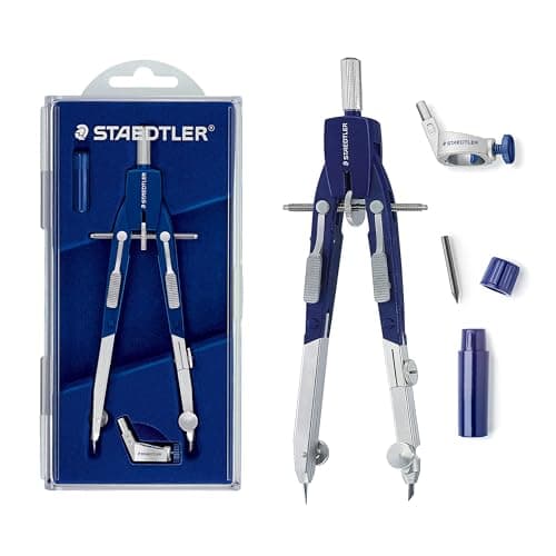 Image of STAEDTLER 552 01 Mars Comfort Quick-Setting Compass with Push-Button, Universal Adapter and Lead Box (350 mm Diameter)