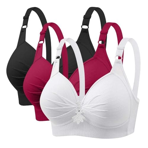 Image of HAOLEI 3 Pack Bras for Women Multipack Full Coverage Non Wired Push Up Everyday Bra No Underwire Bralets Ladies Wireless Wide Straps Bralettes Adjustable Comfort Underwear Padded Bra Plus Size
