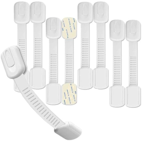 Image of Hion Child Safety Locks,8 Pack Adjustable Cupboard Locks for Children Baby,Baby Proof Safety Locks for Cupboard Cabinet Fridge Drawer Refrigerator Kitchen Toilet - Easy Install,No Tools Needed