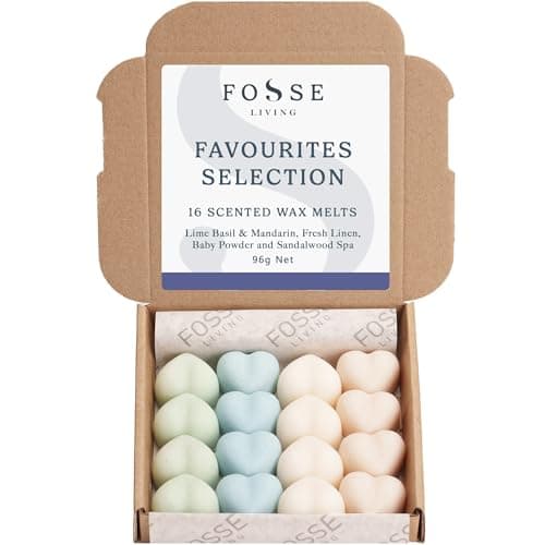 Image of Favourites Selection Soy Wax Melts 16 Pack | Fresh Linen, Baby Powder, Lime Basil & Mandarin, Sandalwood Spa | Natural, Vegan & Plastic Free | 96 Hours Scent | Handmade in the UK – Fosse Living
