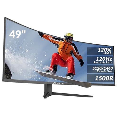 Image of CRUA 49 Inch Curved Gaming Monitor, DQHD 5120 x 1440, 120Hz, 1500R, 32:9 UltraWide, AMD FreeSync, 120% sRGB, Height Adjustable, HDMI 2.1 & DP 1.4, Black