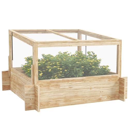 Image of Outsunny Outdoor Raised Garden Bed, Wooden Elevated Planter Box with Cold Frame Greenhouse and Openable Top for Vegetables, Flowers and Herbs, 98x98x63.5cm