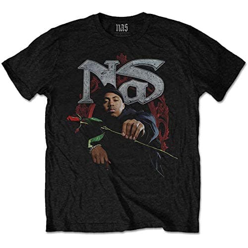 Image of Nas Red Rose Short Sleeve Mens T-Shirt Black X-Large
