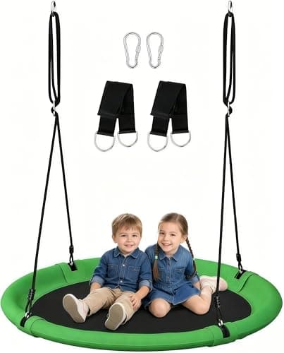 Image of Koutemie 102cm Saucer Tree Swing Set - Adjustable Garden Swing for Kids & Adults, Outdoor Playground Swing, Green & Black