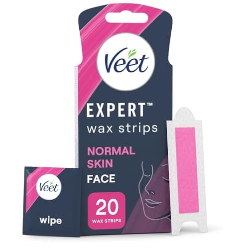 Image of Veet Expert Cold Wax Strips for Face, Normal Skin, 20 Count with 4 Shea Butter Finish Wipes - Effective Hair Removal Solution