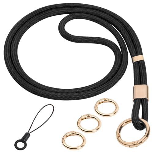 Image of Flintronic Neck Lanyard Strap for Keys, Nylon Round Cord Long Neck Straps with Adjustable Buckle, Soft Comfortable, Heavy Duty Lanyards for Keys, Badge, ID Card, Wallet (Black)