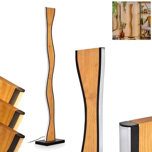 Image of Malling LED Floor lamp, Floor lamp Made of Metal/Wood/Plastic in Black/Natural Colours/White, Retro/Vintage Design with Wooden Shade, dimmable via Foot Switch, 32 watts, 1500 lumens, 3000 Kelvin