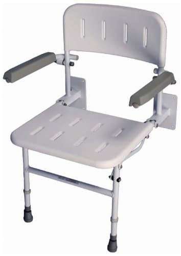 Image of Aidapt Solo Standard Shower Seat with Legs and Backrest Padded Arms,Wall Mounted,Fold Flat Against Wall,Clip On/Off seat,Adjustable,Compact,Space Saver,Elderly,Disabled,FIXING SCREWS NOT SUPPLIED