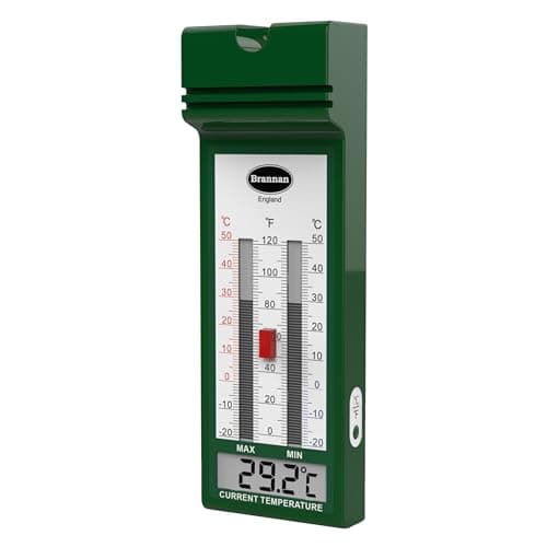 Image of Brannan Digital Max Min Thermometer – Stylish Quickset Greenhouse Thermometer to Monitor Maximum and Minimum Temperatures in a Garden Greenhouse Indoor Room Home Growroom Easily Wall Mounted