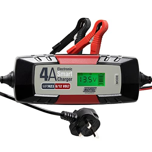 Image of Maypole 4A Dual Voltage 6/12V Electronic Smart Car Battery Charger Fully Automatic 5 Stage Charging Cycle Lead Acid AGM