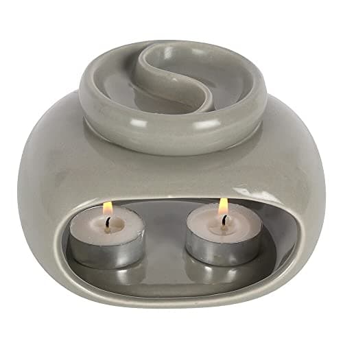 Image of Double Grey Ceramic Oil Burner - 10cm x 14cm (1 Pc.) - Sophisticated Design, Duable Material - Suitable for Fragrance Oils & Wax Melts - Ideal for Home Decor