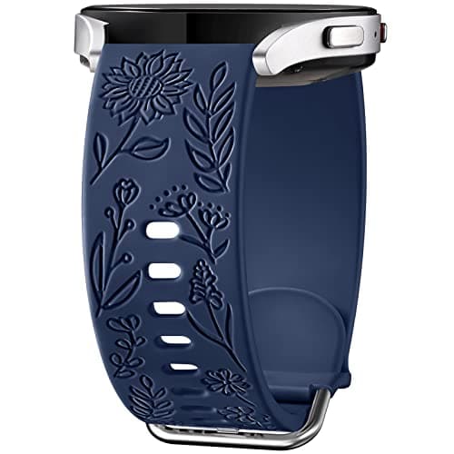 Image of Mastten Engraved Silicone Band Compatible Galaxy Watch 4/5/6/7 40/44mm Women, 20mm Dark Blue