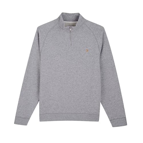 Image of Farah Mens Jim 1/4 Zip Sweatshirt, Light Grey Marl, XL UK