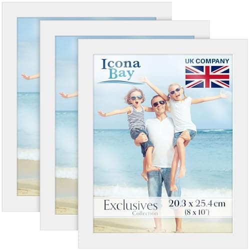 Image of Icona Bay - 10x8 Picture Frames - White, 3 Pack - Sturdy Engineered Wood Photo Frames 10 x 8 - Sleek Design, Table Top or Wall Mount - Exclusives Collection
