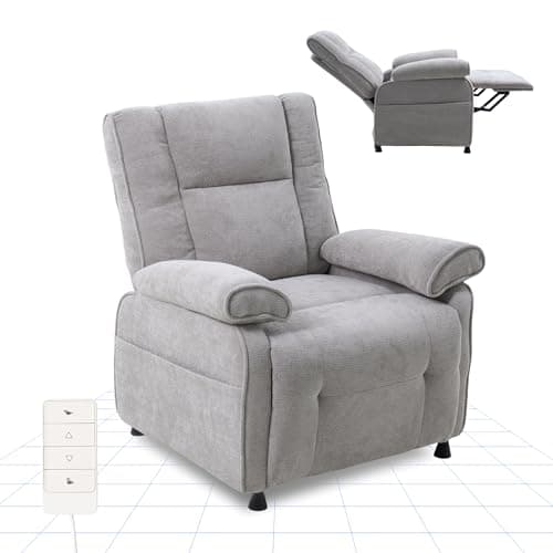 Image of FLEXISPOT Recliner Chair Electric Armchair with Retractable Footrest, 2 Side Pockets, TV Reclining Sofa for Living Room Bedroom, Light Grey
