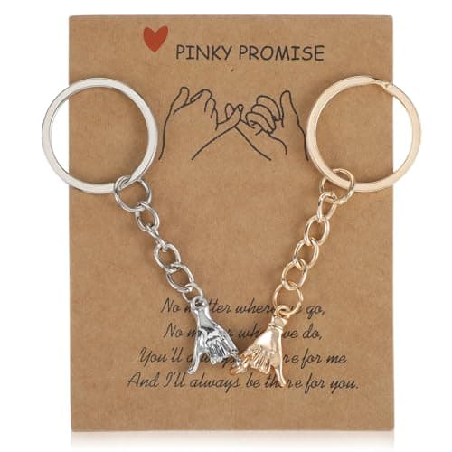 Image of 2Pcs Matching Couple Keyring for Boyfriend Girlfriend His and Hers Gifts Best Friend Bestfriend Birthday Gift Pinky Promise with Card Romantic I Love You Gift for Her Him Long Distance Relationship