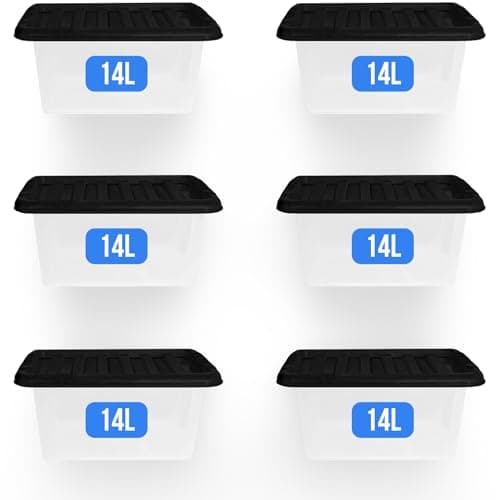 Image of KAPCO Space-Saving Containers - Small 14 Litre Stackable Storage Boxes with Lids (6-Pack) | Clear Plastic Boxes for Home Organization - Ideal for Craft, Shoe, Toys and Kitchen Essentials | 14 Litre