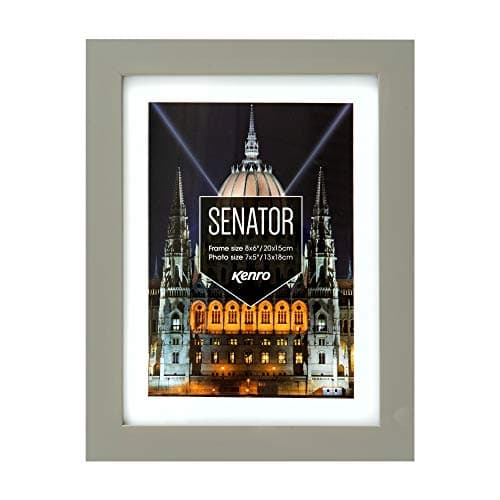 Image of Kenro Senator Grey Wood Photo Frame A4 / 21x29.7cm With White Mat for Photo 9x6 Inch / 23x15cm - SNF2315GY