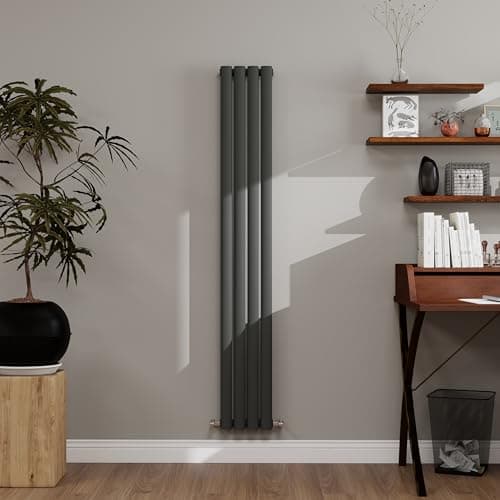 Image of 1600×236mm Anthracite Vertical Designer Radiator 1520 BTU - Single Panel Modern Central Heating System for Bathroom, Kitchen & Living Room, Energy Efficient Designer Heater