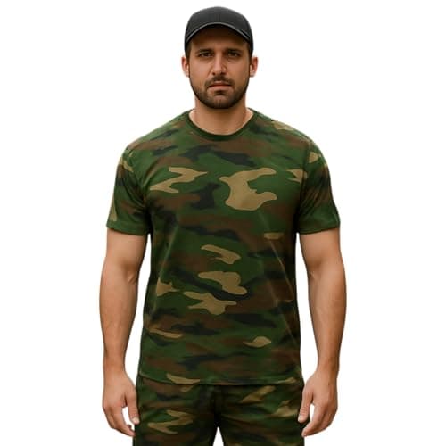 Image of Game Technical Apparel Mens Camouflage Short Sleeve Crew Neck Camo T-Shirt Army Hunting Fishing Outdoor Sports Casual Double Stitch Detail 200gsm Regular Fit Reinforced Neck