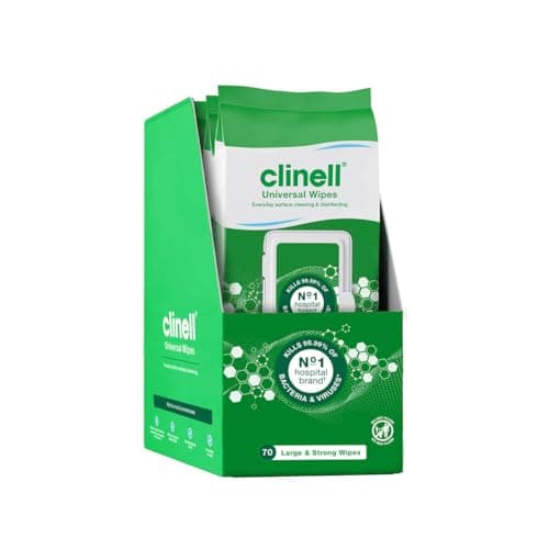 Image of Clinell Universal Cleaning and Disinfecting Wipes for Home - Pack of 4 - 70 XL per Pack (280 Wipes) - with Moisture Lock Lid - Kills 99.99% of Germs, Antimicrobial, Quick Action, White, Neutral Scent