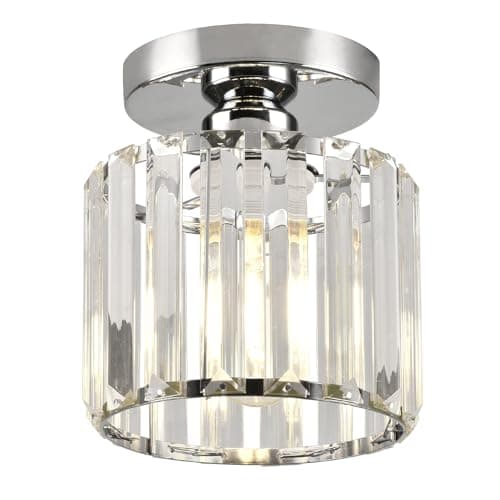 Image of ZYDTRIP Small Crystal Ceiling Light, Silver Crystal Chandelier Modern LED Ceiling Light Pendant Fixture Lighting for Bedroom Hallway Entrance Balcony