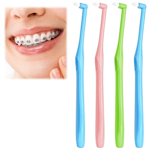 Image of ACWOO Interspace Toothbrush, 4 Pcs Soft Single Tufted Slim Teeth Brushes for Orthodontic Braces Detail Cleaning