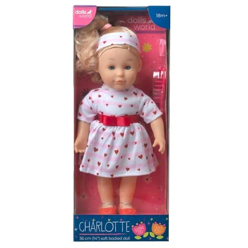 Image of Dolls World from John Adams | Charlotte 36cm Soft Bodied Doll with Golden Hair & Sleeping Eyes | Includes Outfit, Shoes, Hair Brush & Scrunchies | Dolls with Accessories for Toddlers 18 Months+