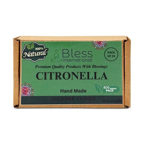Image of Bless International Citronella 100%-Natural-Incense-Cones Handmade-Hand-Dipped Organic-Chemicals-Free for-Purification-Relaxation-Positivity-Yoga-Meditation The-Best-scents (20 Count)