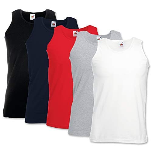 Image of Fruit of The Loom Men's 5 Pack Athletic Vests Tank Top T-Shirts (M, Black, White, Red, Navy, Grey)