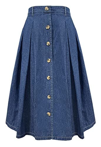 Image of Alaster Queen Women's Long Denim Skirt Ladies Midi High Elasticated Waist Flowy Pockets Skirt for Women UK, XXL