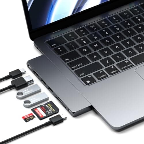 Image of SATECHI 7-in-1 USB-C Pro Slim Multiport Hub, USB4 up to 6K@60Hz, 100W PD Charging, USB 3.2 Gen2, HDMI 4K, SD/MicroSD Card Readers, Fast Data Transfer for MacBook Air & Pro M5 M4 M3 – Space Grey
