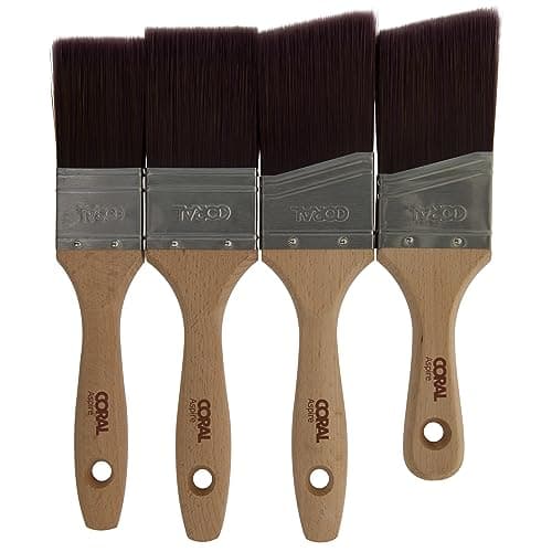 Image of Coral 31718 Aspire 4 Piece Paint Brush Set Professional Firm Straight Cut Flat Profile for Fast Accurate Ultra-Smooth Finish with Trade Emulsion Gloss FSC Wood 1.5", 2", 2" Angled, 2" Angled Stubby