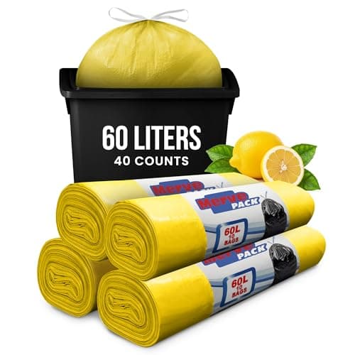 Image of 60L Bin Bags Lemon (40 Bags) – Strong Scented 60L Bin Liners for Kitchen & Bathroom Bins, Small Garbage Bags, Rubbish Bags, Trash Bags, Swing Bin Liners, Pedal Bin Bags for Everyday Waste