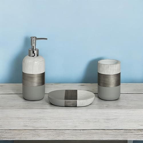 Image of Showerdrape Luxe Grey/White 3 Piece Bathroom Accessory Set