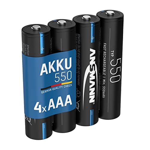 Image of ANSMANN AAA Rechargeable Batteries [Pack of 4] 550 mAh 1.2V NiMH Low Self Discharge Battery For Fairy Lights, Torches, Alarm Clocks, Cameras, Flash Units, Speakers, Microphones - Black