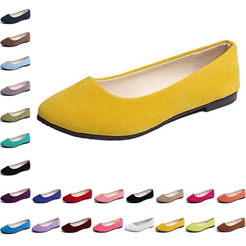 Image of Hwalleum Women's Ballet Flats, Womens Simple Casual Flat Shoes Solid Color Pumps Ladies Girls Dolly Ballet Ballerina Work Smart Office Formal Comfort Pointed Toe Slip On Flats Shoes Yellow