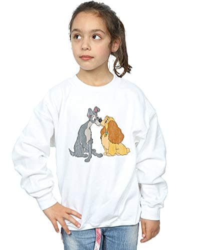 Image of Disney Girls Lady And The Tramp Distressed Kiss Sweatshirt White 9-11 Years