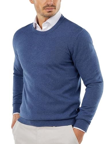Image of COOFANDY Men's Winter Crew Neck Jumpers and Sweaters Knitted Pullover Long Sleeve Sweater for Men UK Navy Blue XXL