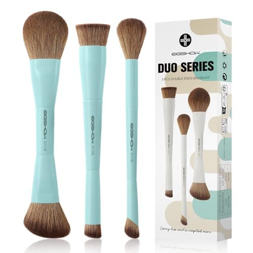 Image of EIGSHOW Makeup Brush Set, 3PCS Double Ended Face Makeup Brushes for Foundation Concealer Blush Contour Highlight Nose Shadow, Travel Gift Set (Cyan)