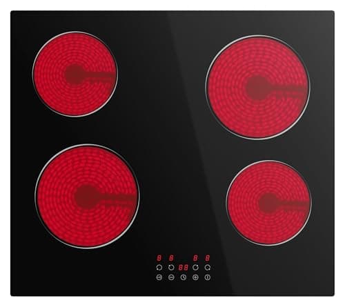 Image of Built-in Ceramic Hob 4 Burners, STARCHARTS Electric Hob, 4 Zones Cooktops with Total Power 6000W, Timer, Child Lock, Black Glass