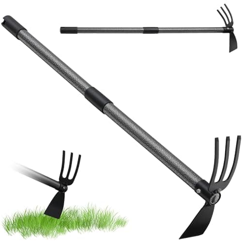 Image of Harrms Garden Hoe Handle Stainless Steel, 76cm, 3-Tine Double Digging Hoe for weeding Metal, Multifunctional Hoe Gardening Tools Hand Rake Garden Accessories for Loosening, Aerating and Weeding Soil