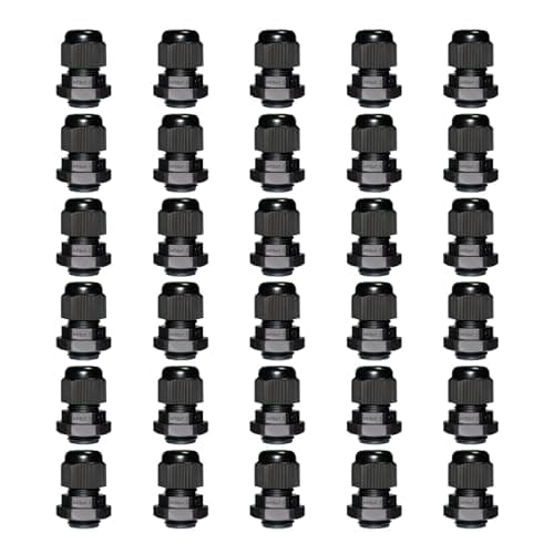 Image of Pack of 30 Cable Glands M16, IP68 Waterproof Cable Grommet, Cable Glands for Outdoor Garden Control Box Junction Box, Plastic Nylon Cable Grommet, Black