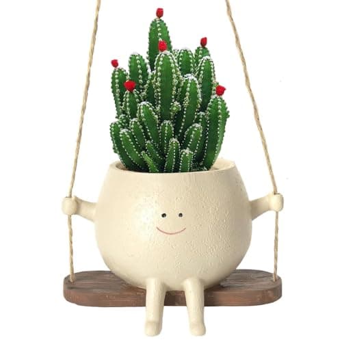Image of KUIZHEN Swing Face Planter Pot, Smile Face Hanging Plant Pot Resin Head Planters Hangable Resin Face Flower Pot Decorative Plant Pot for Home Office Balcony Garden Decor