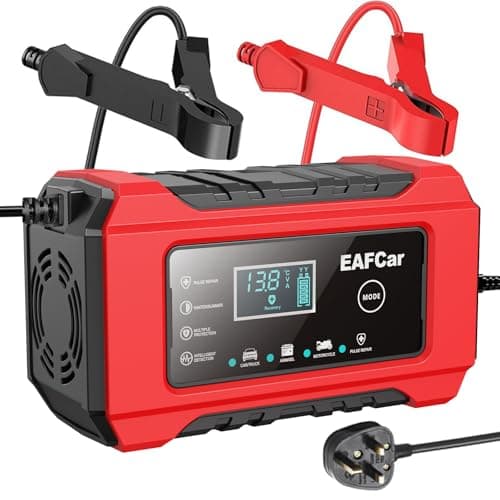 Image of EAFCar 6A Car Battery Charger, 12V Portable Smart Charger, Battery Maintainer, Trickle Charger and Desulfator for Cars Boat Motorcycle Lawn Mower RV ATV SUV Snowmobile